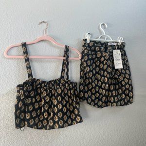 Zara 2 Piece Set, High Rise Mini Skirt w/ Crop Top. Black, Small.